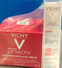 Набор VICHY LIFTACTIV COLLAGEN SPECIALIST CREAM Крем Коллаген Специалист с усиленной формулой, 50 мл+LIFTACT SUPREME Сыворотка-филлер для лица гиалуроновая пролонгированного действия, 10 мл