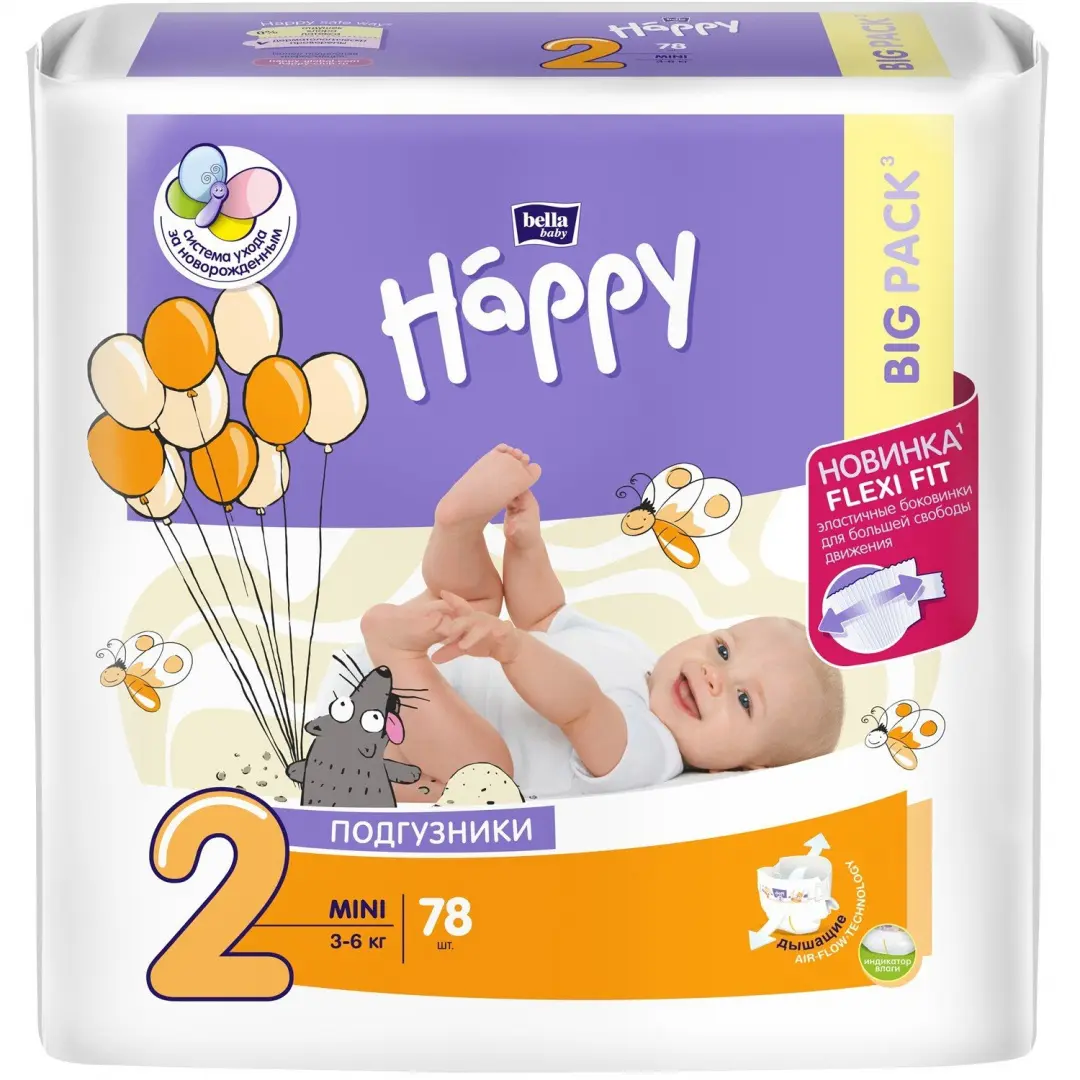 Подгузники Happy Mini Air 3-6 кг (78 шт)